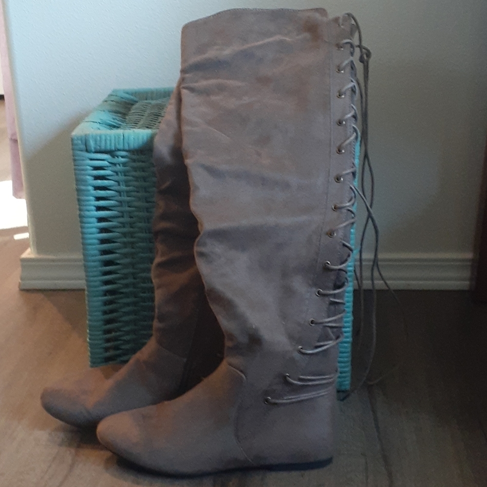 Taupe knee high boots